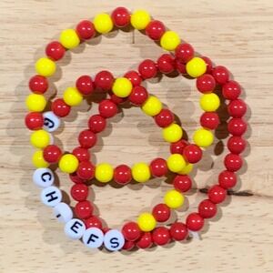 Handcrafted Kansas City Chiefs Bead Bracelet Set 3PC Go Chiefs Game Day Jewelry